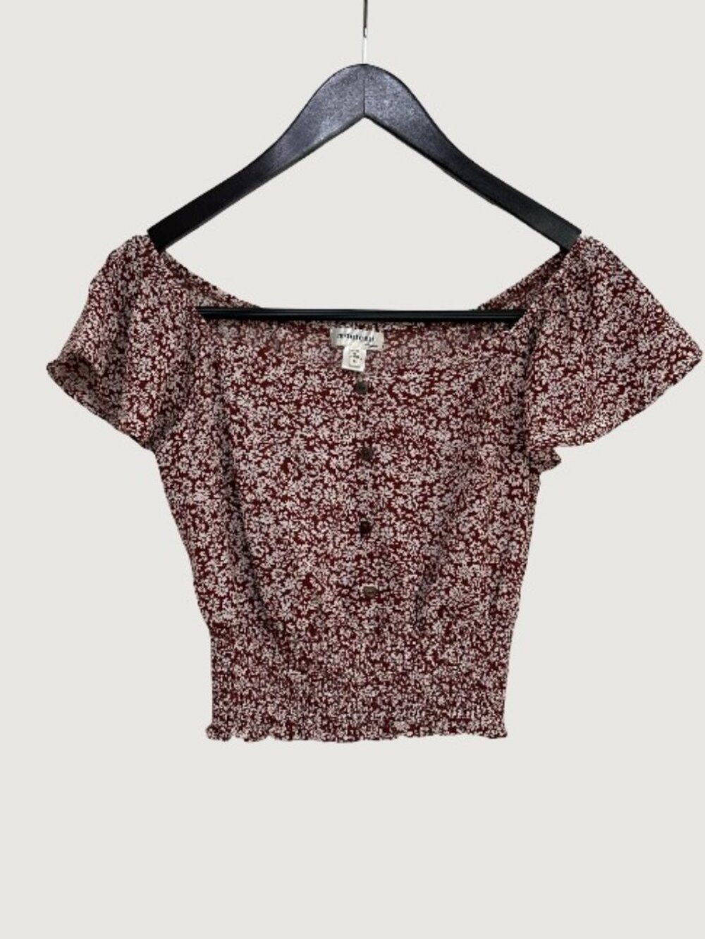NWT Monteau Los Angeles Chocolate Brown & Cream Floral Smocked Crop Top - Small